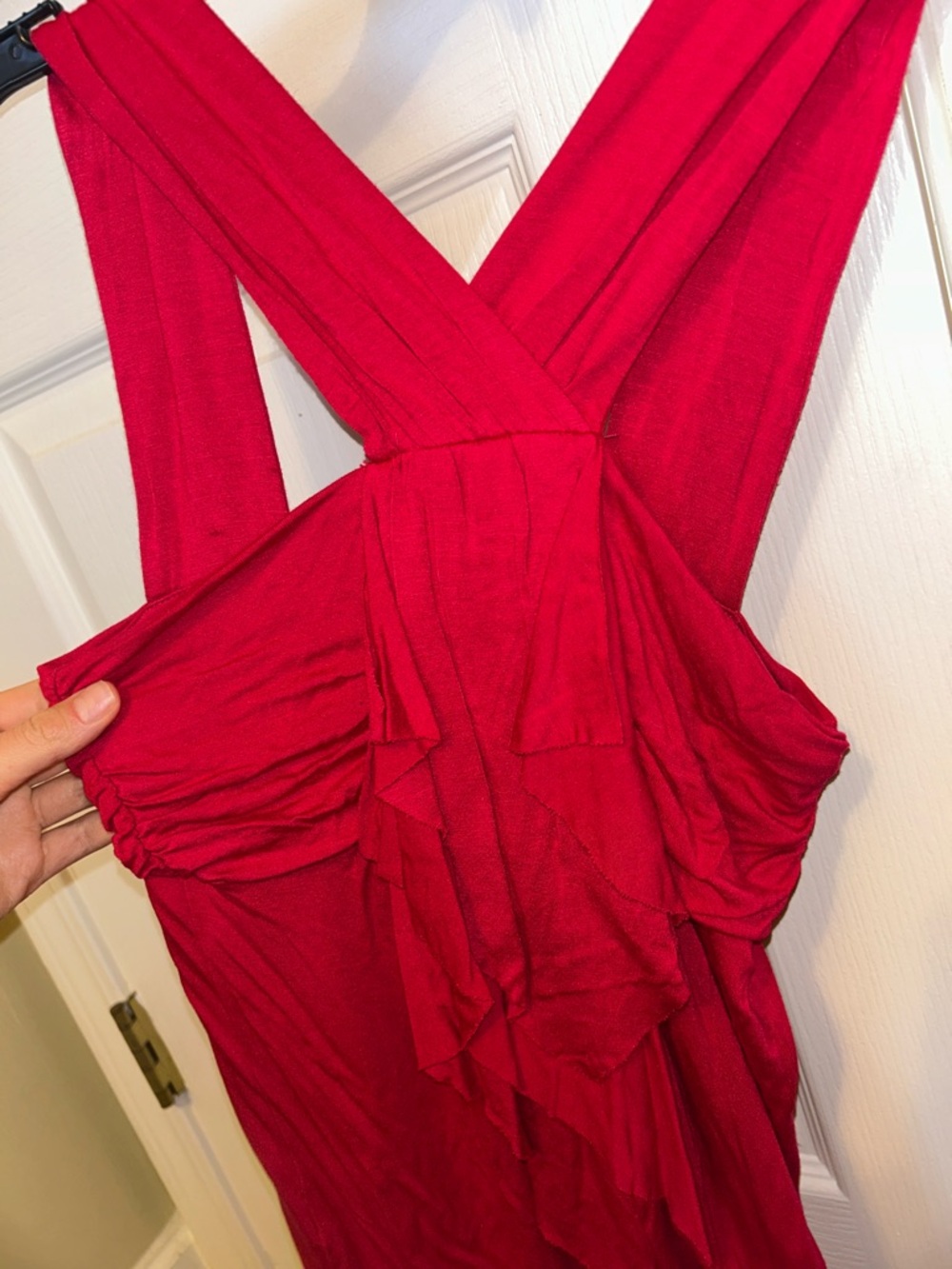 One-Shoulder Red Ruffle Front Dress - Picture 5 of 6